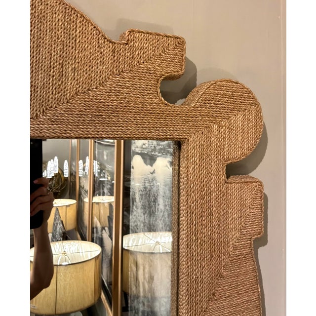 Glass Arteriors Organic Modern Abaca Wrapped Mowgli Wall Mirror For Sale - Image 7 of 9