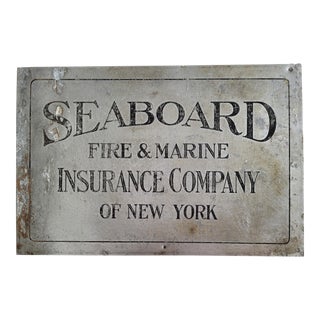 1940s 'Seaboard Fire & Marine Insurance Company of New York' Industrial Metal Sign For Sale