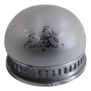 Vintage Ceiling Lamp with Chrome-Plated Metal and Patterned Glass Shade, 1970s For Sale