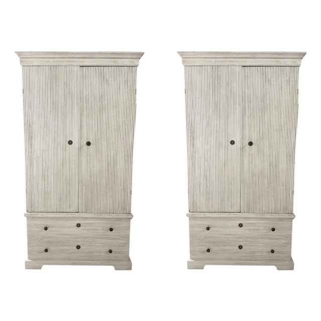 Late 20th Century Pair of Fluted Wood Gustavian Cabinets For Sale