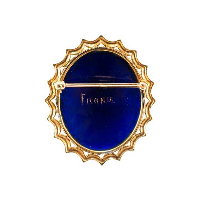 Modern Victorian Antique French 18k Yellow Gold Enamel Lady Portrait Brooch Pin For Sale - Image 3 of 8