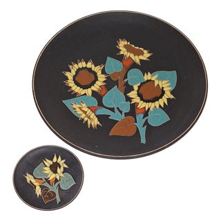Vintage Ceramic Wall Plates with Sunflower Motif by Ruscha, 1960s, Set of 2 For Sale