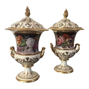 Antique Early 19th Century English Regency Porcelain Campagna Urns - A Pair