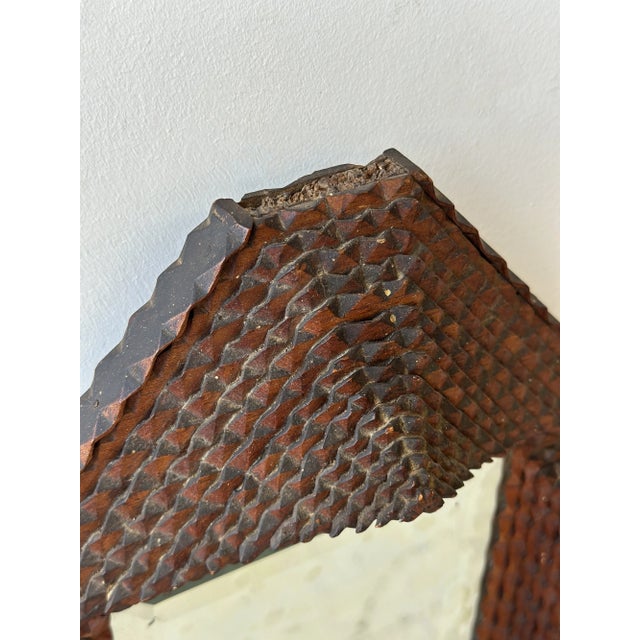 Antique Geometric Chip Carved Wall Pocket / Comb Box With Beveled Glass Mirror, Circa Late 19th Century For Sale - Image 15 of 17