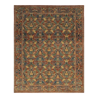 9x12 Coral Hand-Knotted Wool Floral Trelliswork European Modern Carpet Rug For Sale