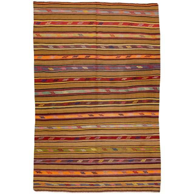 Textile 1960s Vintage Kilim Handmade Multicolor Stripe Wool Rug For Sale - Image 7 of 7