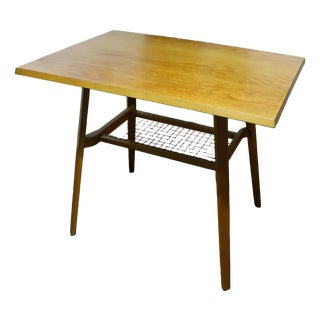 Brussels Table with Red Woven Shelf by Dřevopodnik Holešov, 1960s For Sale