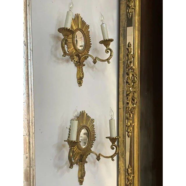 Traditional Pair of French Jansen Style Sunburst Sconces For Sale - Image 3 of 5