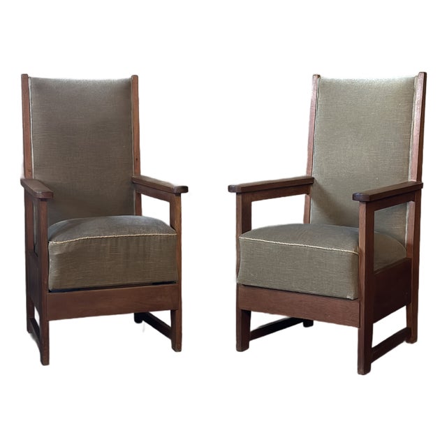 Wouda Style Dutch Haagse School Chairs in Velvet, Pair For Sale