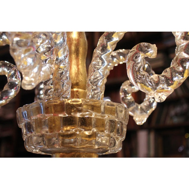 20th Century Italian Murano Transparent Glass 2-Tier 5-Light Chandelier, 1940s For Sale - Image 10 of 18