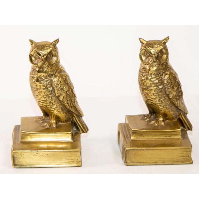 Vintage Cast Brass Owl Figurine Sculpture Bookends Mid-Century Modern 1950's For Sale - Image 13 of 13