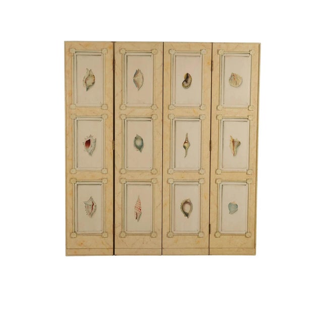 Coastal 1980s Four-Panel Hand-Painted Wooden Room Divider Screen For Sale - Image 3 of 10
