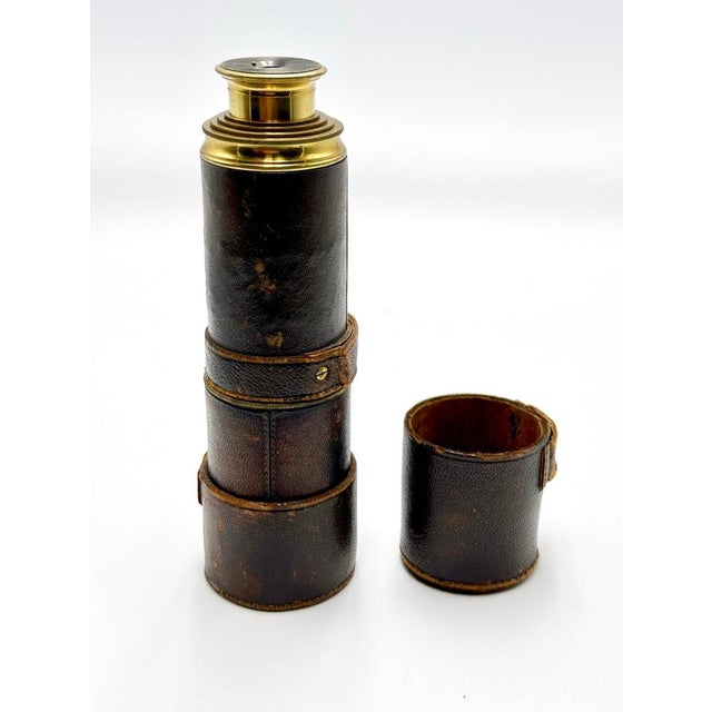 19th Century French Nautical Leather Bound Brass Telescope For Sale - Image 11 of 14