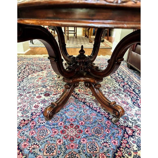 Early 18th Century Extremely Rare 19th Century Victorian Period Burr Walnut Carved Centre Table by John Richard European Crossroads For Sale - Image 5 of 11