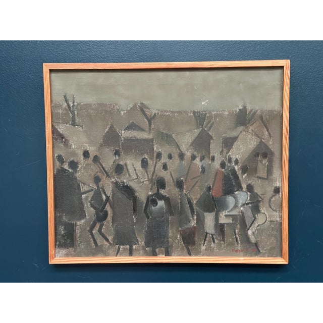 Original swedish oil on canvas – “landscape with figures” by sigfrid s. – signed & dated 1960 – vintage & framed – 59 ×...