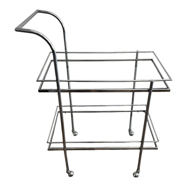 1970s Chrome and Glass Bar Cart For Sale