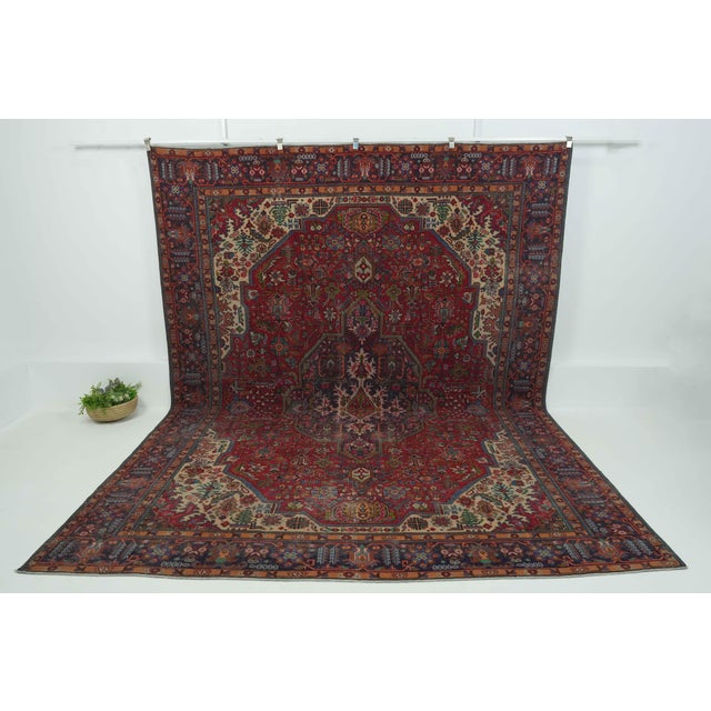 Textile 1970s Vintage Persian Handmade Wool 10x13 Red Area Rug For Sale - Image 7 of 12