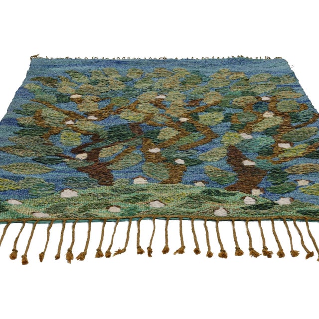 Mid-Century Modern Signed Vintage Swedish Scandinavian Tapestry Rug - 03'00 X 03'09 For Sale - Image 3 of 10