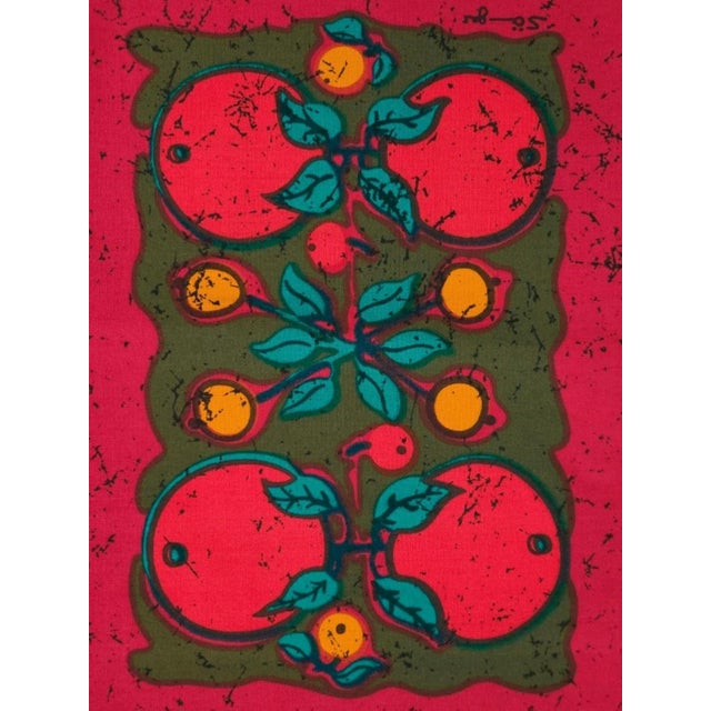 Mid-century screen-printed wall hanging. Signed by the german artist Traute Sänger Unused, very rare find in this...