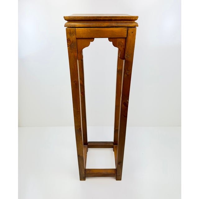Vintage Rustic Wood Tall Plant Stand With Scalloped Brackets For Sale - Image 11 of 12