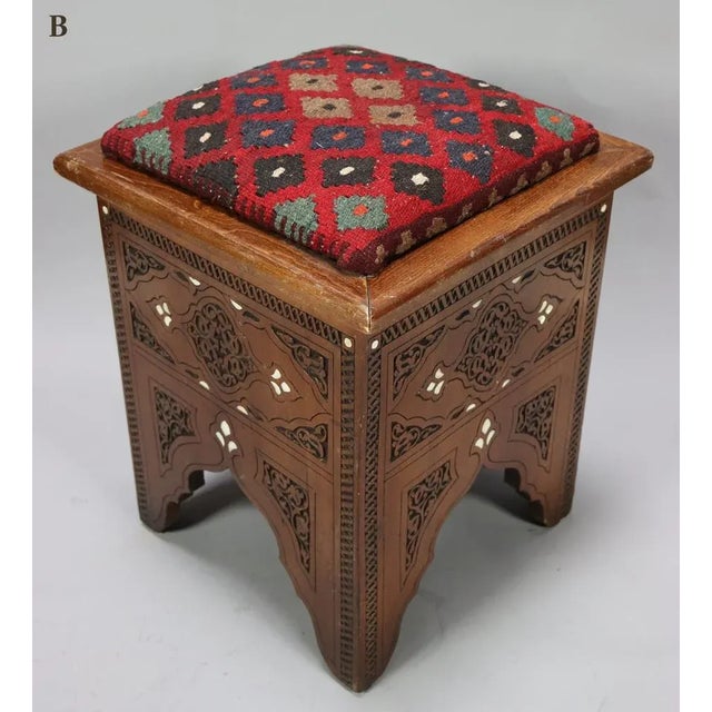 Vintage Carved Stool, Damascus, Syria, 1950s For Sale - Image 11 of 12
