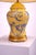 Glass Italian Yellow Glazed Porcelain Table Lamp with Blue Rococo Motif, 1950s For Sale - Image 7 of 10