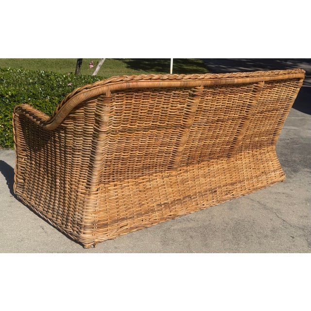Vintage 72” Handwoven Rattan Sofa With Large Braid Trim For Sale In Naples, FL - Image 6 of 12