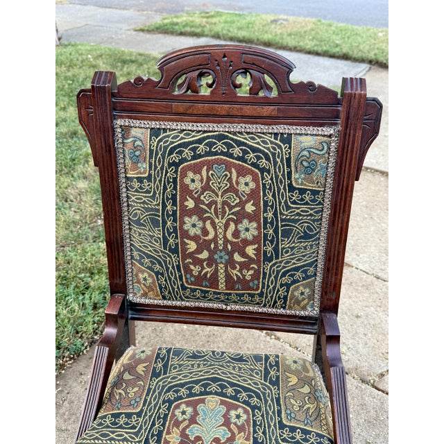 Antique 19th century Eastlake Victorian Aesthetic Movement (1870s-1890s) parlor side chair. Made of mahogany with turned...