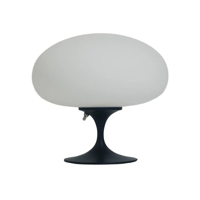 Mid-Century Modern Design Tulip Mushroom Table Lamp by Designline in Black With White Glass For Sale - Image 9 of 9