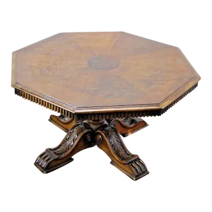 1920 Jacobean Walnut Book Match Octagon Coffee Table