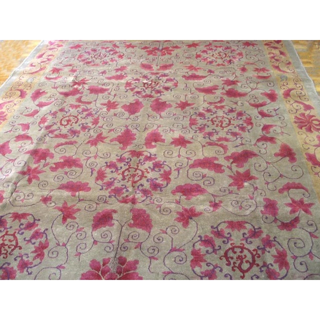 Antique Chinese Art Deco rug, size: 9'0" x 11'8". Rectangle 1930s Knotted Antique Chinese Room Size Wool – Art Deco Rug,...