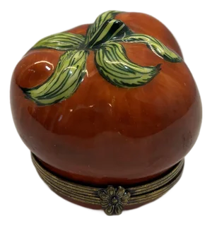 1960s Limoges France Porcelain Tomato Trinket Box — Chamart Exclusive, Hand-Painted