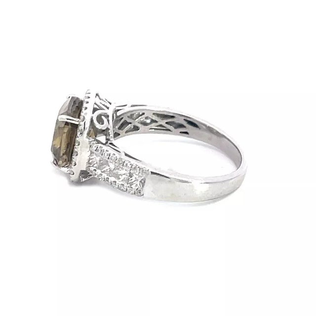 1990s Natural Fancy Diamond Ring Greenish Yellow 14k Gold Halo Engagement GIA For Sale - Image 5 of 8