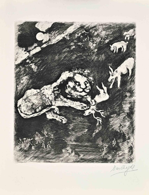 Marc Chagall, The Heifer, the Goat and the Sheep in Society\., Etching by Marc Chagall, 1952, 1950s, Etching