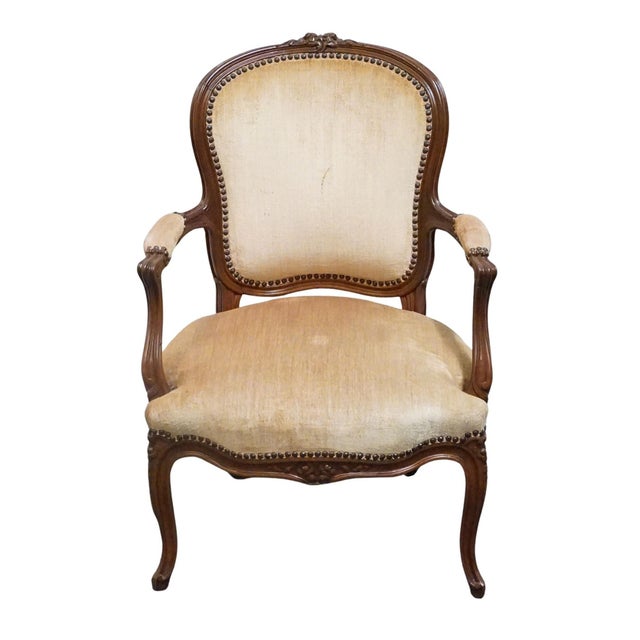 French Provincial High End Vintage Walnut Louis XV French Provincial Accent Arm Chair For Sale - Image 3 of 9