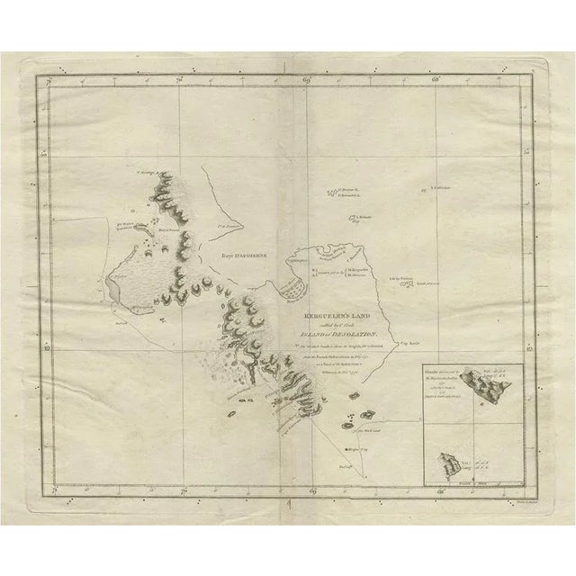 Antique Map of Kerguelen's Island Coast in the Indian Ocean attributed to Cook, 1785 For Sale - Image 6 of 6
