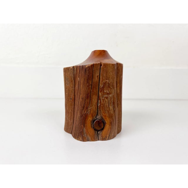 1960s Vintage Hand Carved Live Edge Teak Wood Budvase For Sale - Image 5 of 13