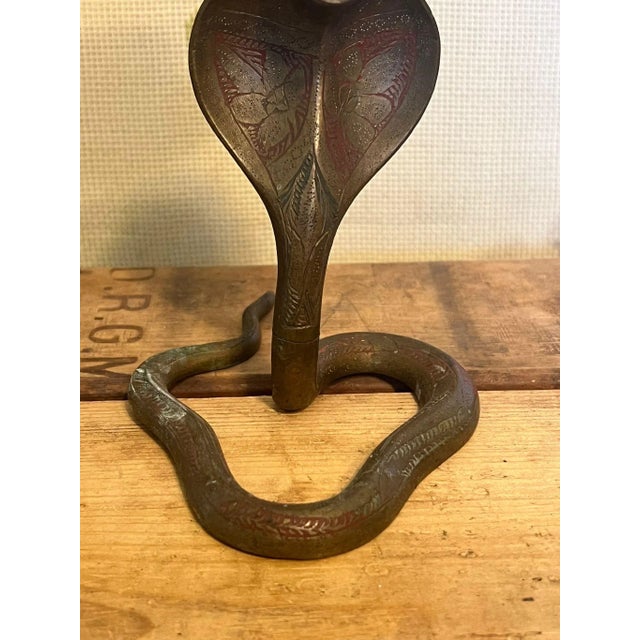 1970s Snake Brass-Tone Candle Holder With Ornate Floral Patina For Sale - Image 4 of 7