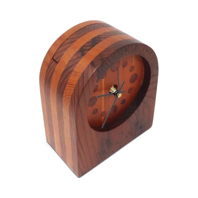Mid-Century Modern 1970s Handcrafted Laminated Wood Desk Clock For Sale - Image 3 of 10