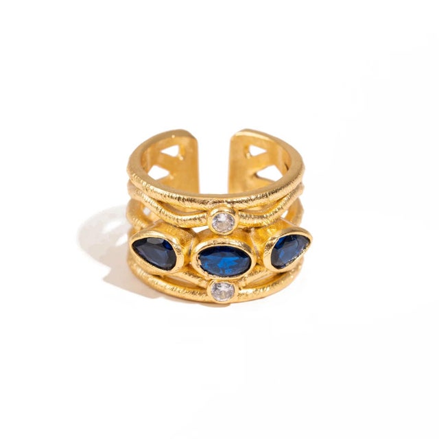 Bronze Sapphire & Diamond Regal Adjustable Gold Ring, Size 4 For Sale - Image 8 of 8
