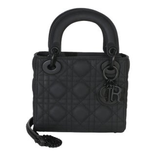 Black Ultra Matte Supple Cannage Calfskin Mini Lady Dior For Sale