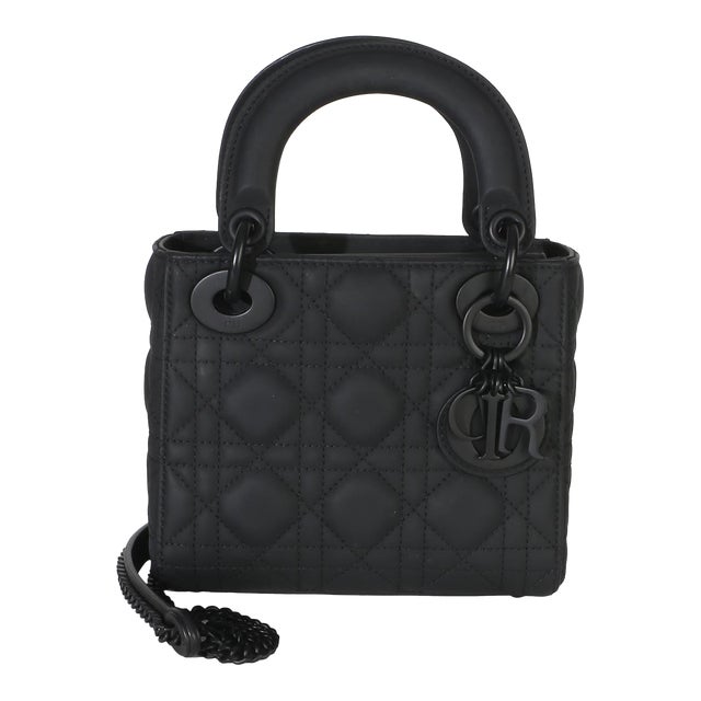 Black Ultra Matte Supple Cannage Calfskin Mini Lady Dior For Sale