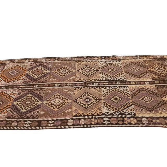 Mid 20th Century Vintage Brown Kars Kilim Rug For Sale - Image 4 of 7