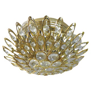 German Crystals & Gilt Brass Ceiling Lamp from Palwa, 1970s For Sale