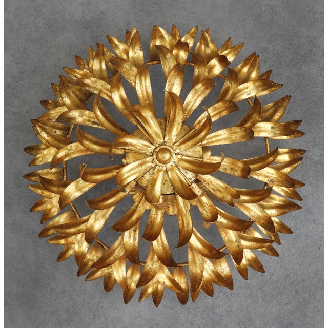Metal Mid-Century Modern Spanish Gilt Iron Foliage Flush Mount, 1950s For Sale - Image 7 of 7
