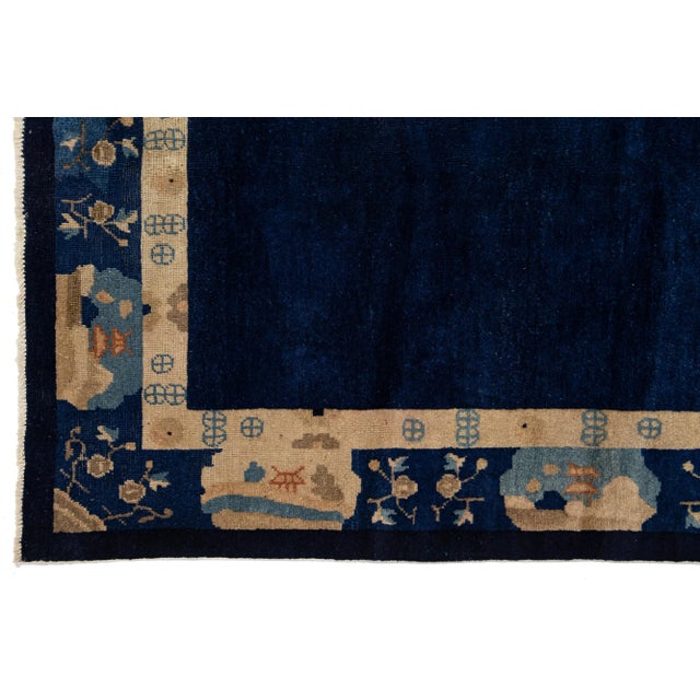 Early 20th Century Designed Antique Peking Chinese Wool Rug in Navy Blue For Sale - Image 9 of 9