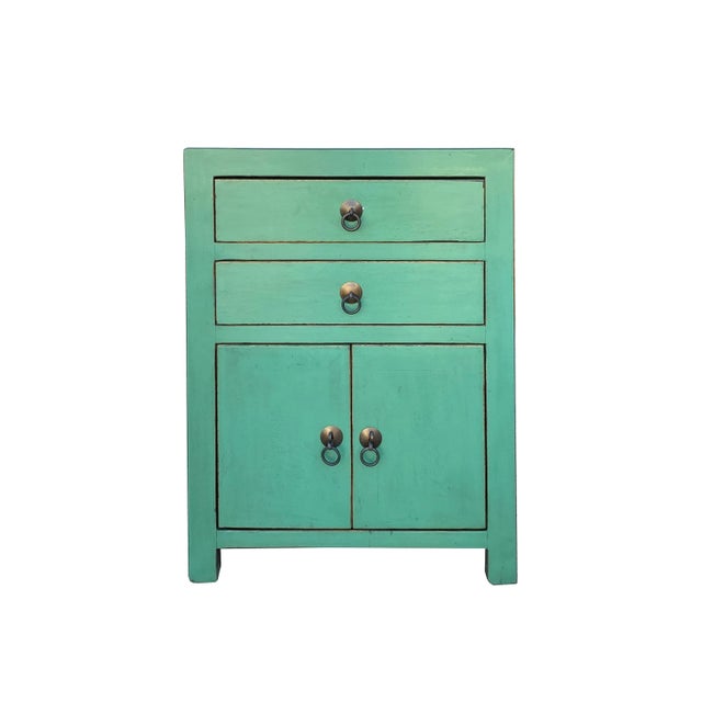 Chinese Distressed Turquoise Green 2 Drawers End Table Nightstand For Sale In San Francisco - Image 6 of 6