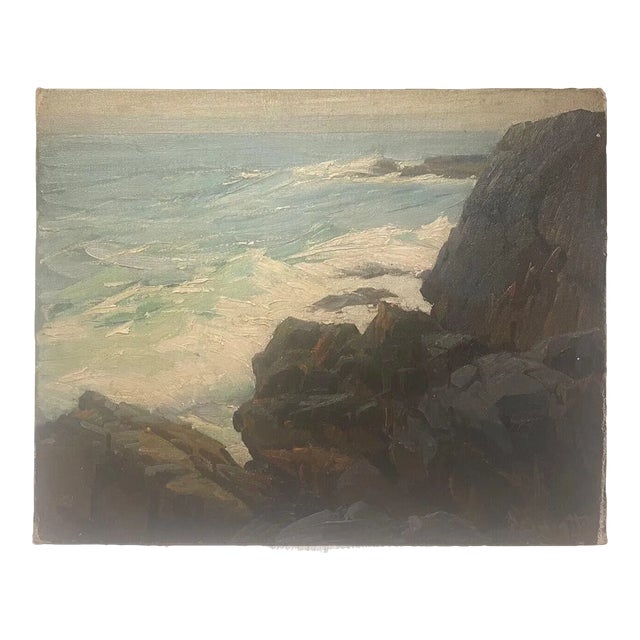 Original Gustave Cimiotti 'at Bald Hill Cliff' York Maine Seascape Oil Painting For Sale