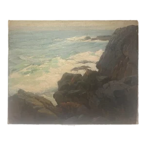 Original Gustave Cimiotti 'at Bald Hill Cliff' York Maine Seascape Oil Painting