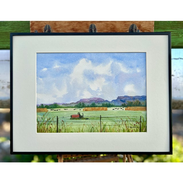 Watercolor painting fine art Giclee print of my neighbor, Wes, cutting hay. This is the view from my art studio window. 12...